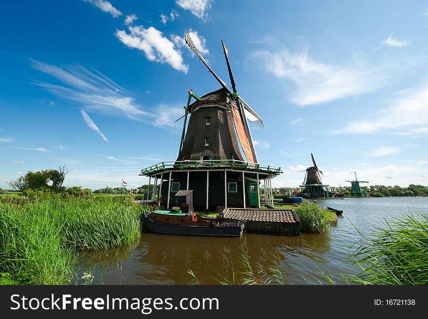 Windmill landscape in the Zaanse Schans, the netherlands