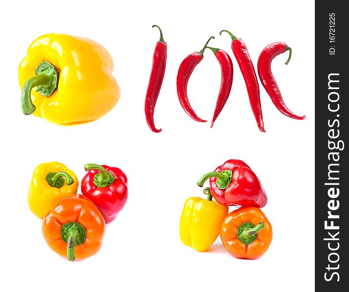 A collage of sweet peppers. 4 species. A collage of sweet peppers. 4 species