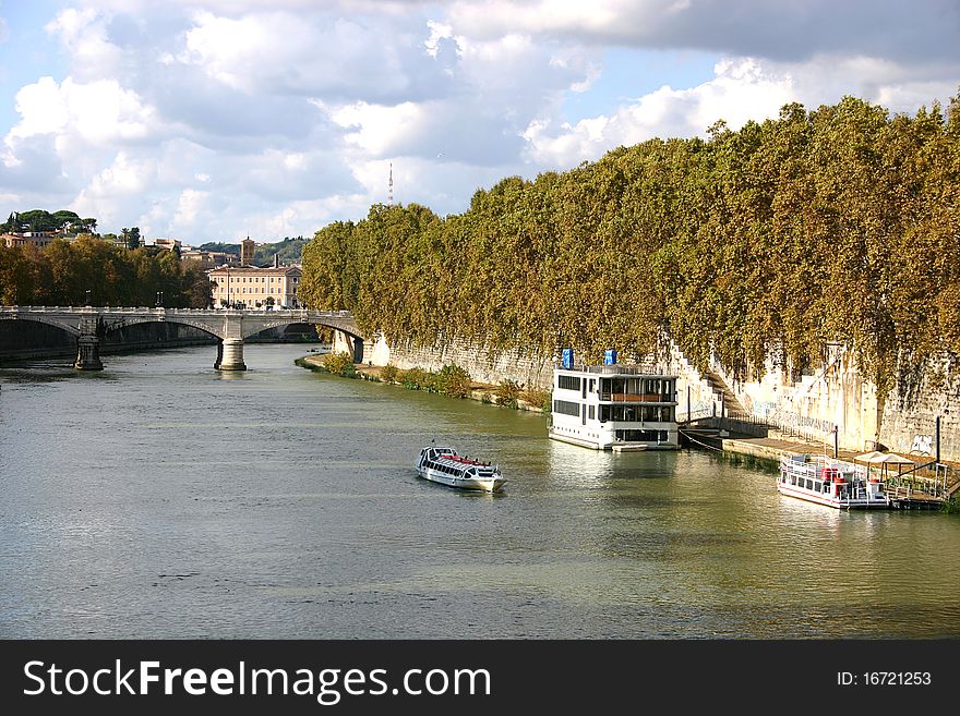 Ferry that cruises along the Tiber river which runs through Rome