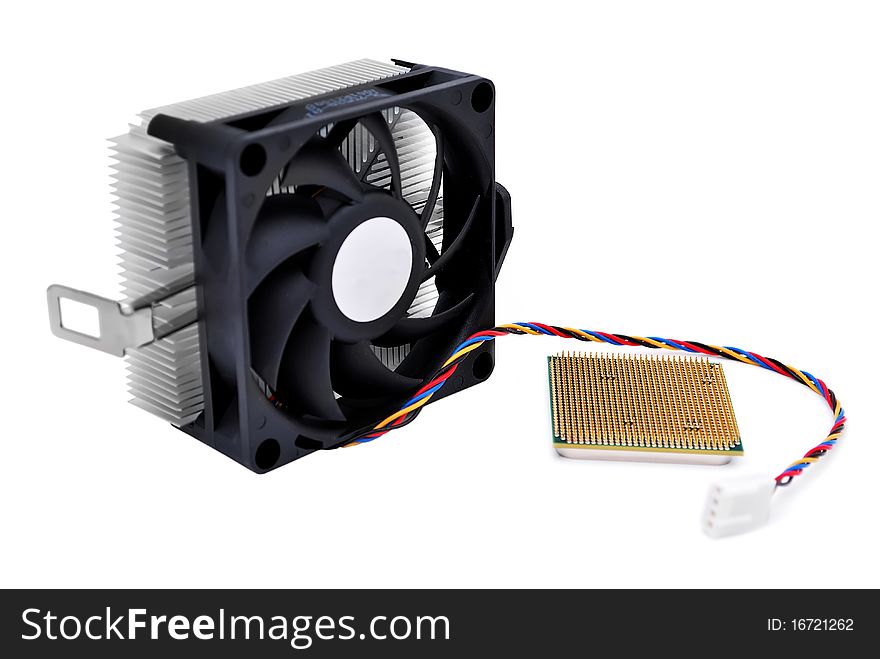 Cooler and cpu on white background