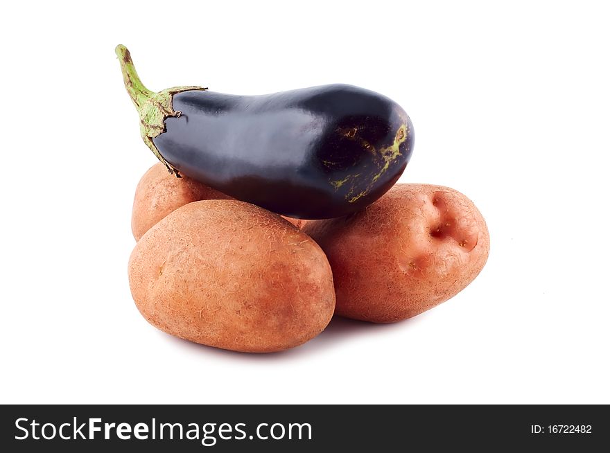 Potato Aubergine Isolated On White.