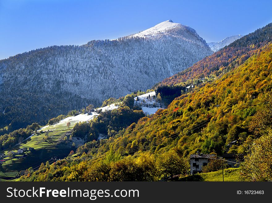 Mountain autumn with the first snow. Mountain autumn with the first snow