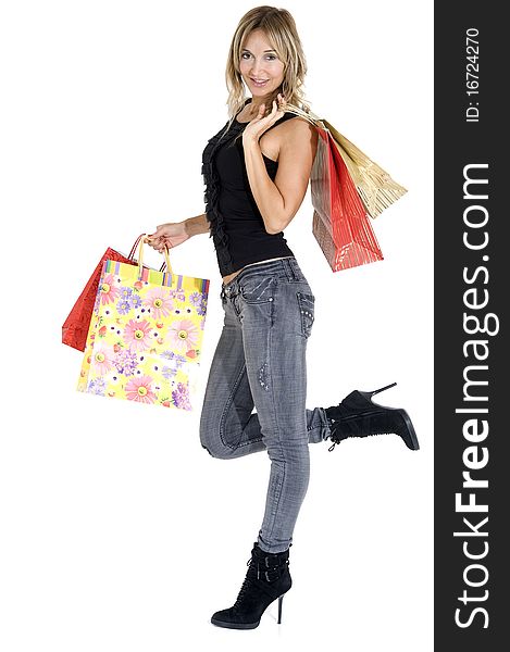 Sexy Blond Woman With Shopping Bags