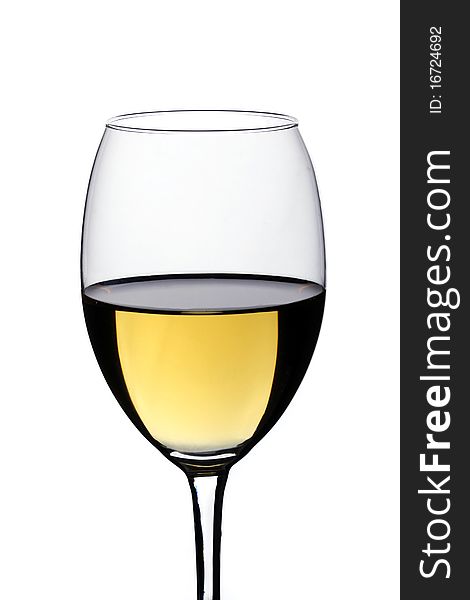 Glass of white wine on a white background and with soft shadow. Glass of white wine on a white background and with soft shadow