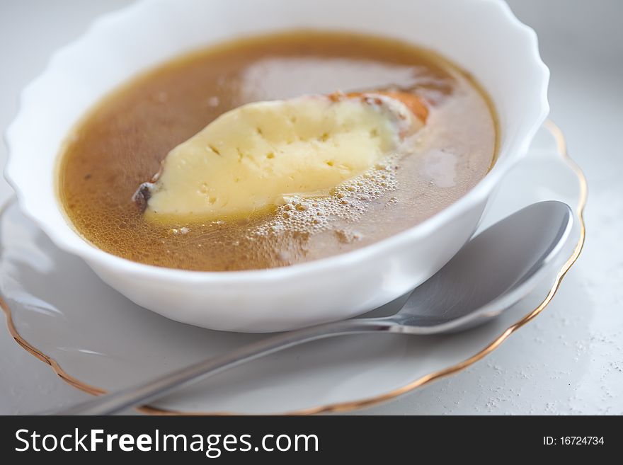 French onion soup, close up
