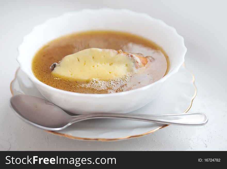 French onion soup, close up