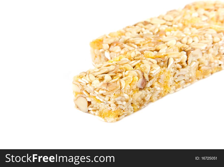 Muesli snack sticks isolated on white