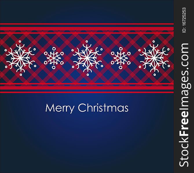 Blue merry christmas card with white snowflakes