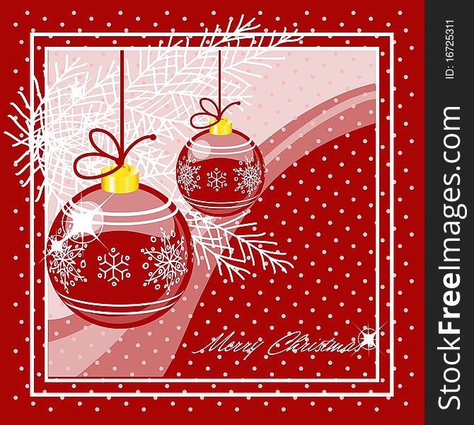 Marry christmas red greeting card with ornate balls. Marry christmas red greeting card with ornate balls