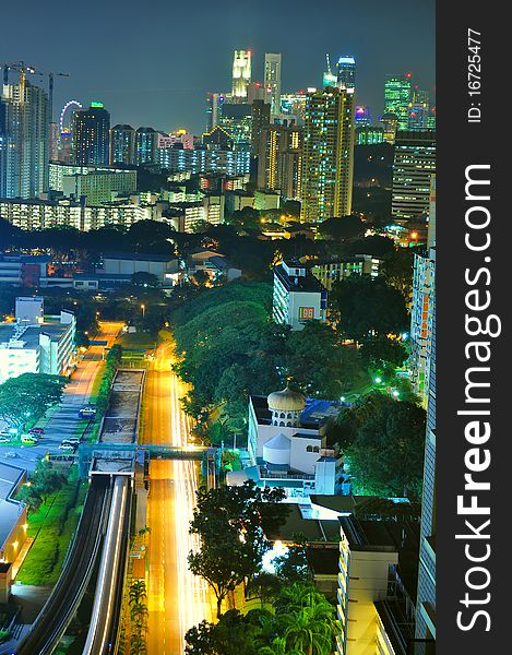 Skyline With Road And Railway As Foreground