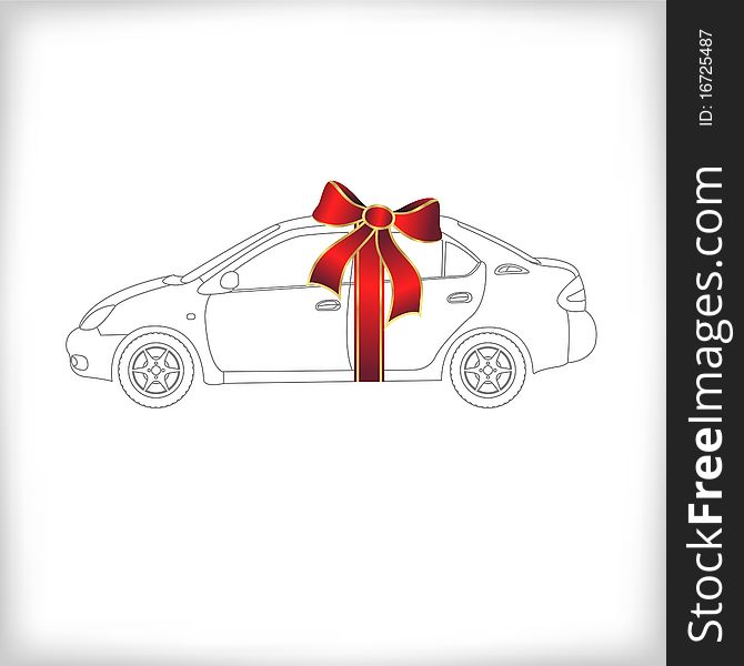 Gift car with red bow, illustration