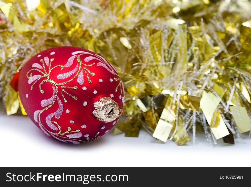 Red christmas ball isolated on white background