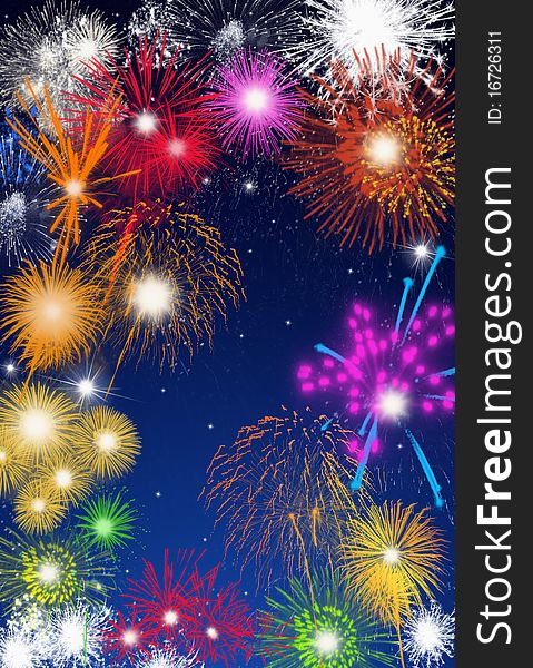 Colorful fireworks in blue sky