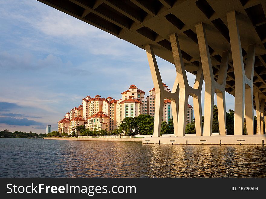 Apartment buildings in Singapore seen from the water. Apartment buildings in Singapore seen from the water.