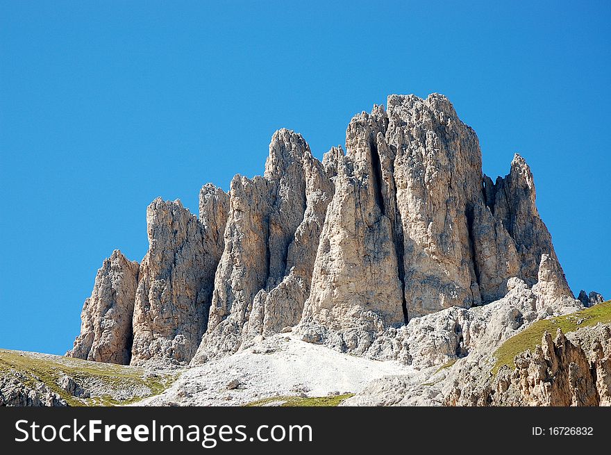 Scenic rocky peak in Italian dolomites - Fassa Valley. Scenic rocky peak in Italian dolomites - Fassa Valley.