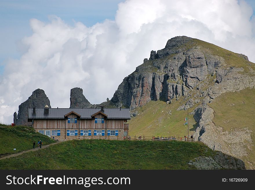 Mountain refuge in Italian Dolomites - Fassa Valley. Mountain refuge in Italian Dolomites - Fassa Valley.