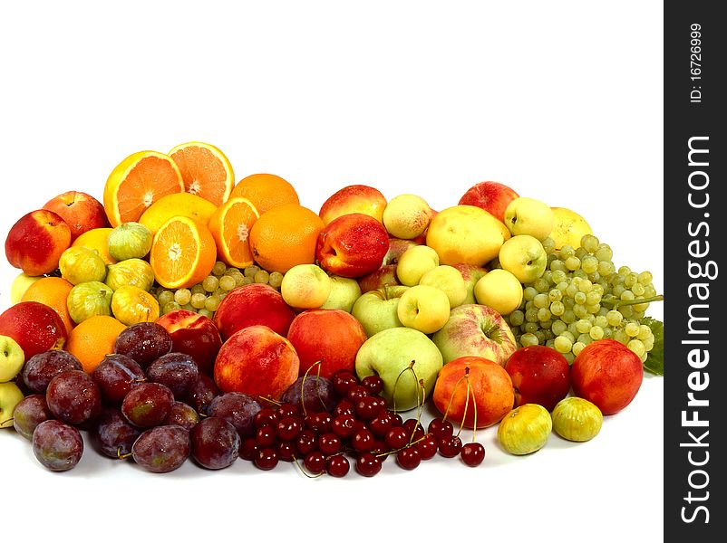 Fresh colorful fruits isolated on white background