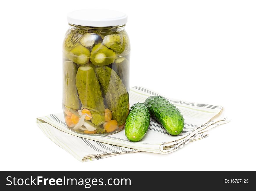 Pickled cucumbers isolated on white