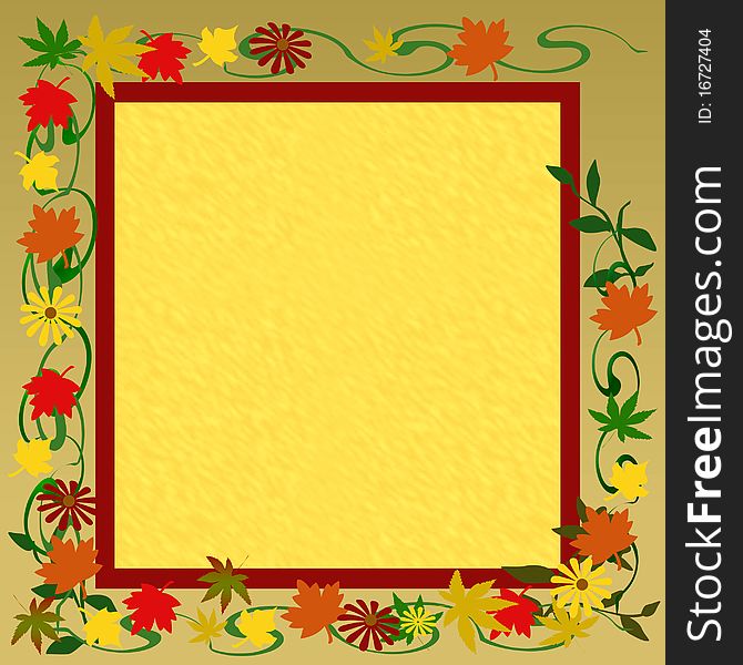 Autumn garden flowers and leaves frame illustration. Autumn garden flowers and leaves frame illustration