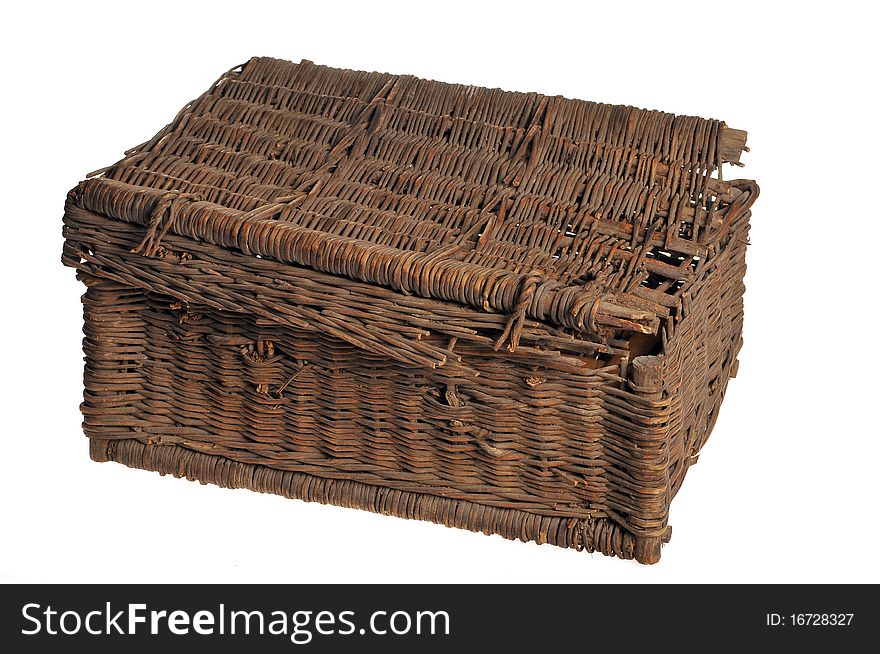 Old wattled basket on a white background