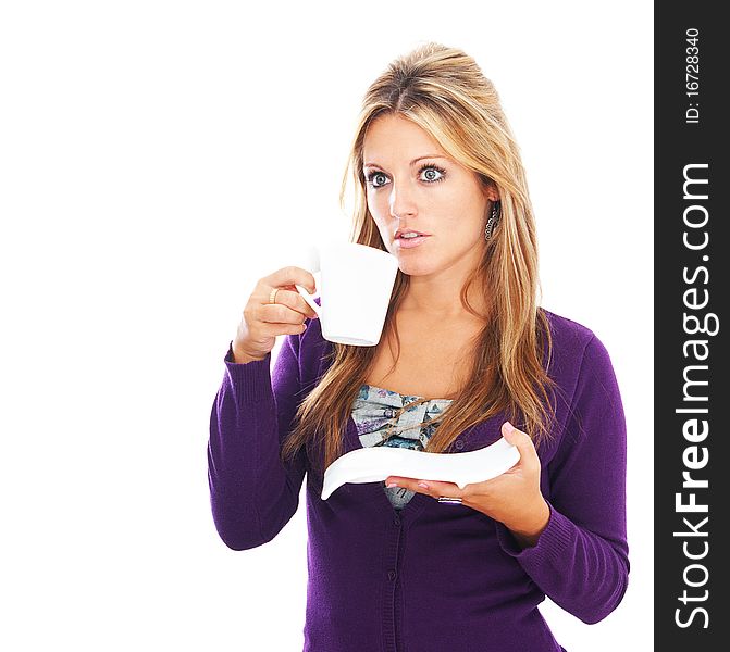 Woman Drinking Coffee Isolated