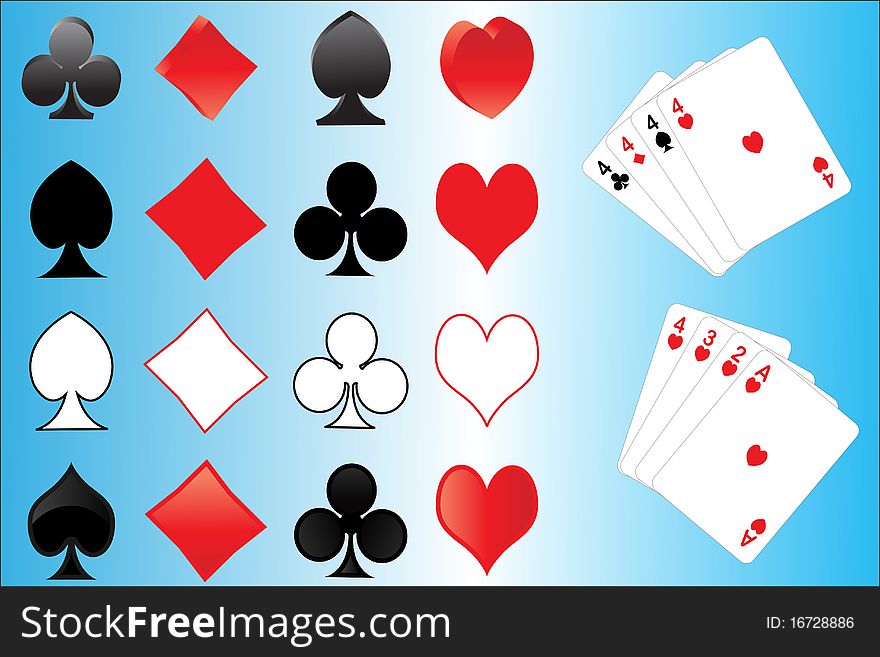 Illustration of playing cards on blue background. Illustration of playing cards on blue background