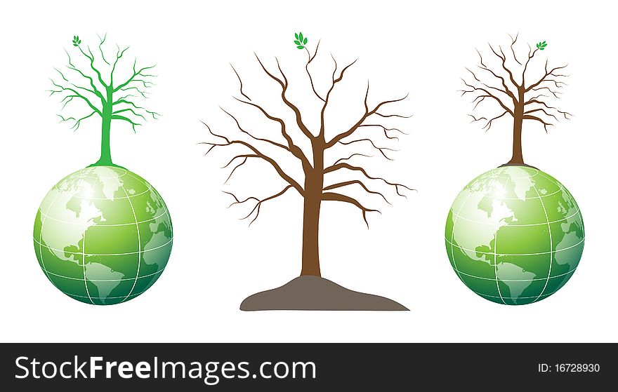 Illustration of tree on earth on white background