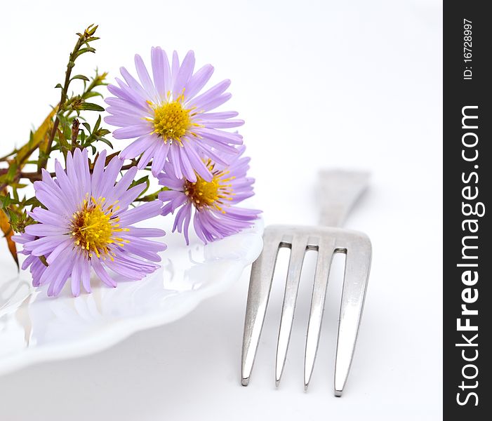 Flower and fork isolated on a white background