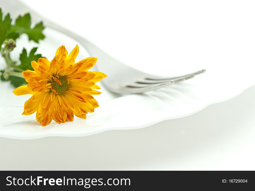 Flower and fork isolated on a white background