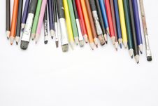 Paint Brushes And Color Pencils Stock Photo Paint Brushes And Color Pencils Stock Photo