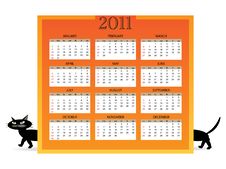 2011 Calendar With Cat 02 Royalty Free Stock Photography