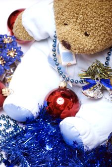 Soft Bear With Christmas Decorations Stock Photography