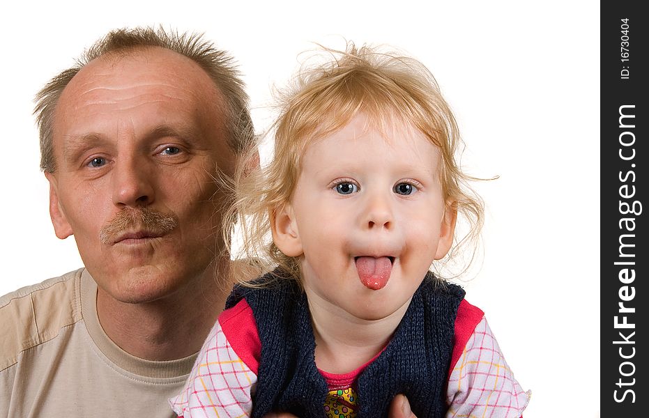 Isolated on white background dad and daughter