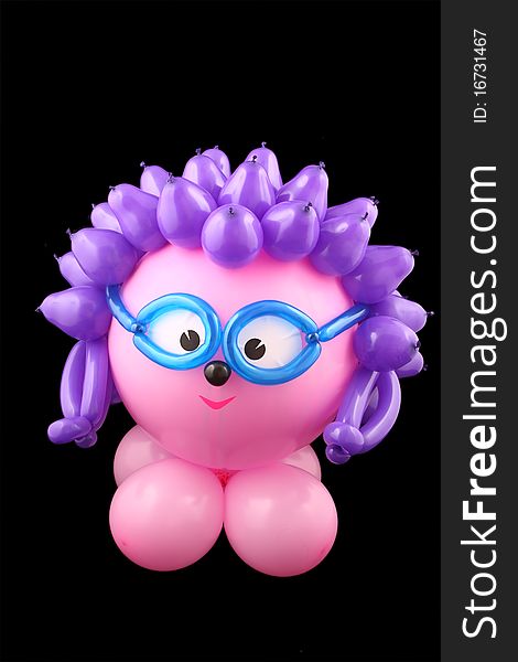 Balloon hedgehog isolated on a  black background