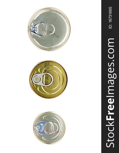 Three tins of the bank of the miscellaneous of the size on white background