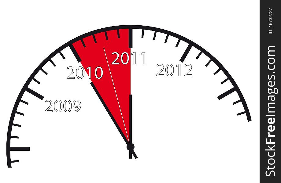 Part of a clock with the change from 2010 to 2011. Part of a clock with the change from 2010 to 2011