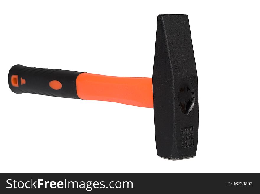 Hammer 500g with an orange handle on the isolated background