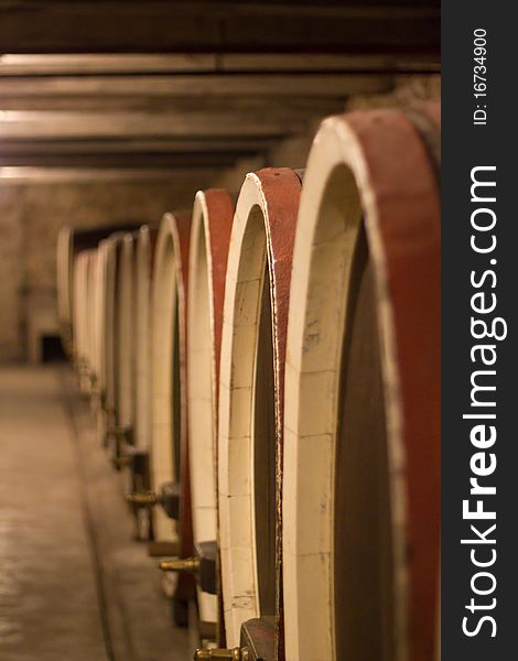 Barrels In A Wine Cellar