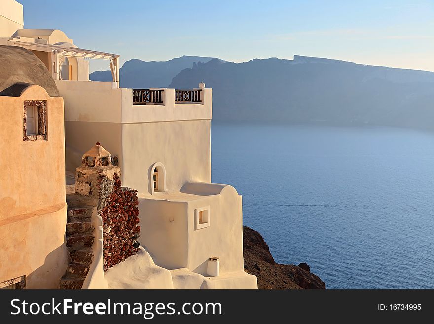 Traditional greek house at sunset