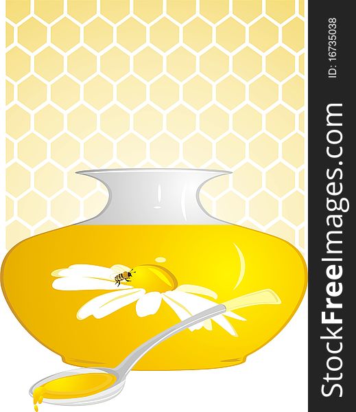 Jug with floral honey. Illustration