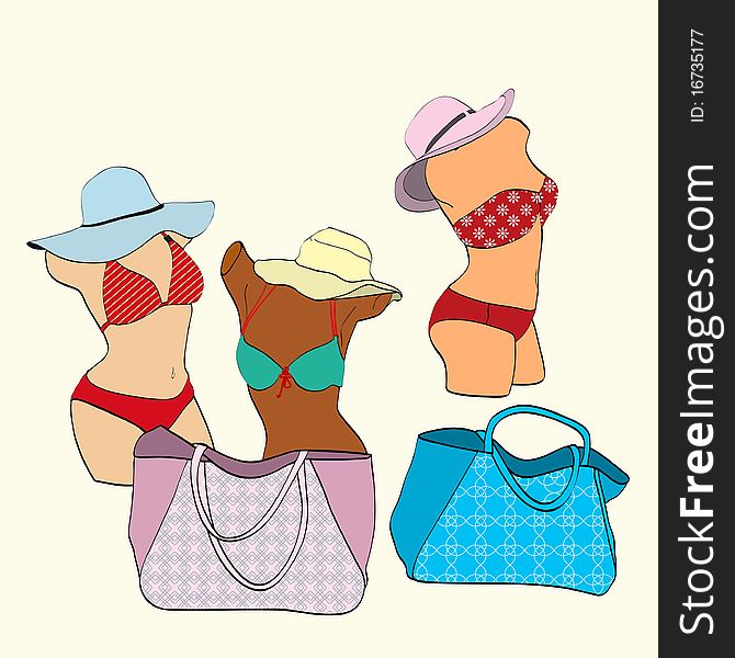 Mannequins Women In Bikinis And Beach Bags