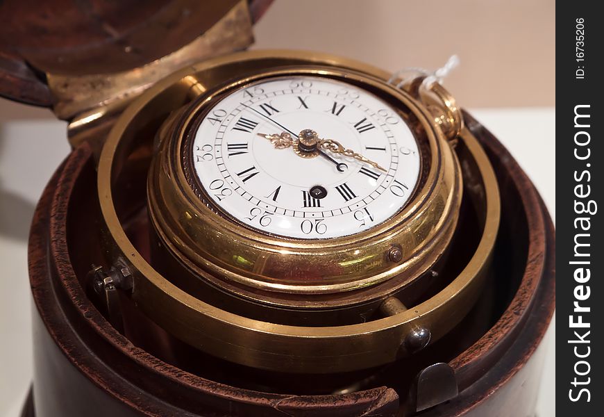 Antique marine chronograph in wooden case. Antique marine chronograph in wooden case
