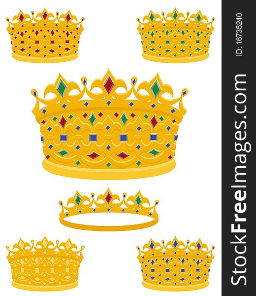 Set of six golden crowns