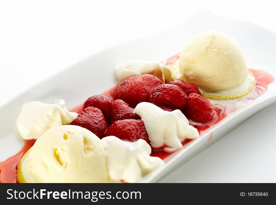Strawberries with vanilla ice cream. Strawberries with vanilla ice cream