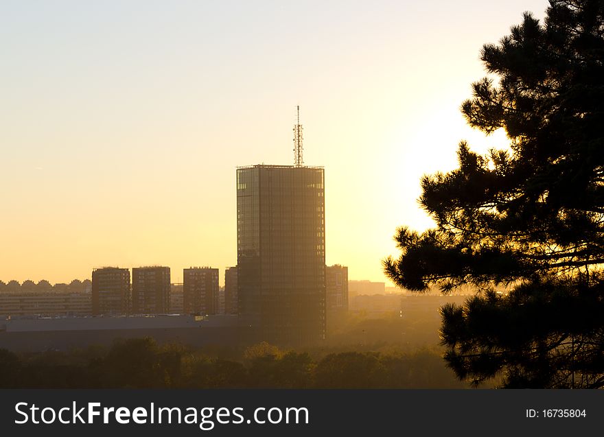 Belgrade city panorama during sunset