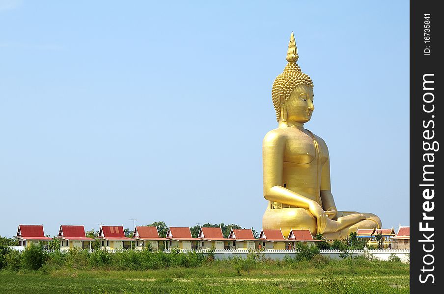 Big buddha statue in temple , Thailand
