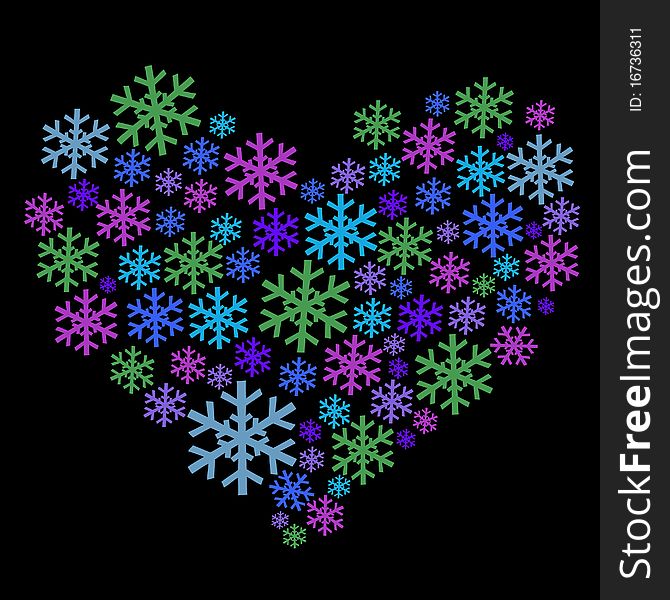 Heart made from blue and purple snowflakes. Heart made from blue and purple snowflakes