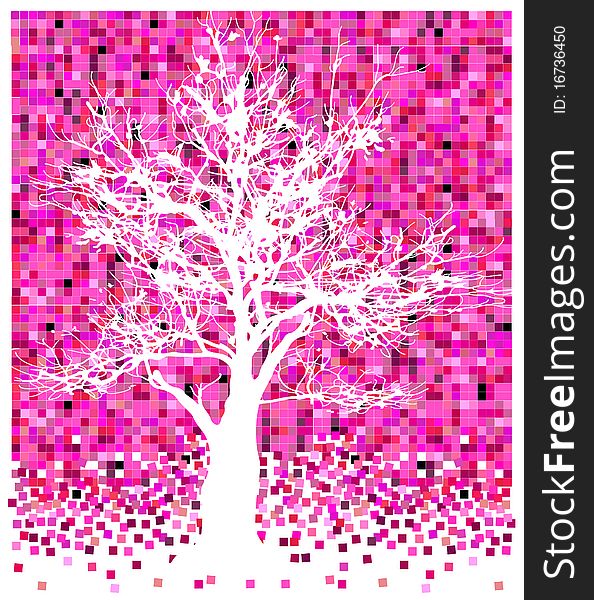 White tree on pinky squares