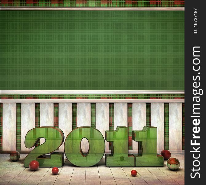 Beautiful green grungy Room with New Year 2011 symbol. Beautiful green grungy Room with New Year 2011 symbol