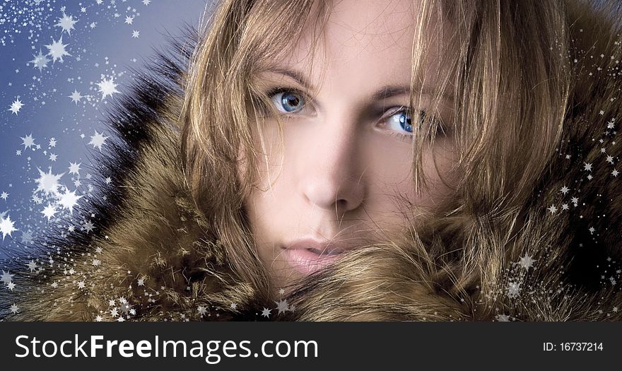 Beautiful Girl In A Winter Fur Collar